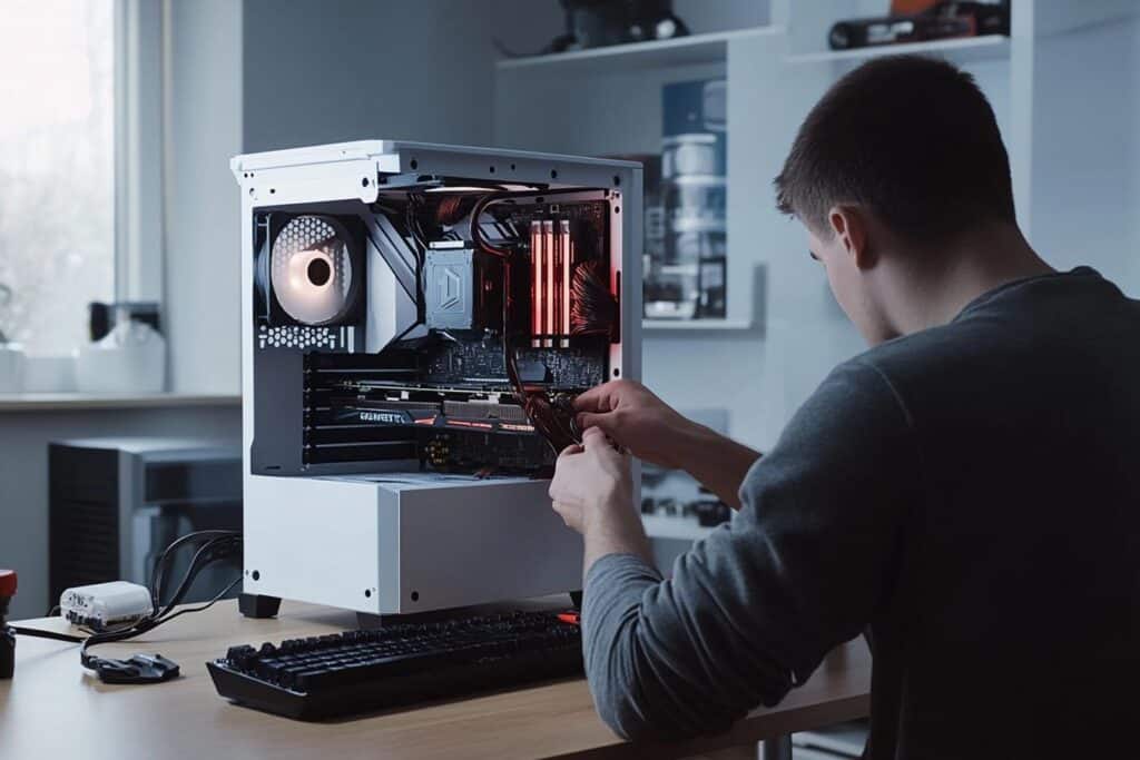 carte graphique et ordinateur ouverts