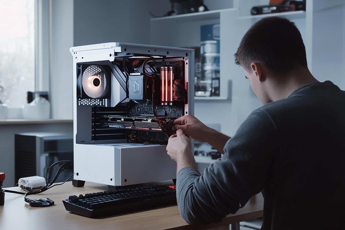 carte graphique et ordinateur ouverts