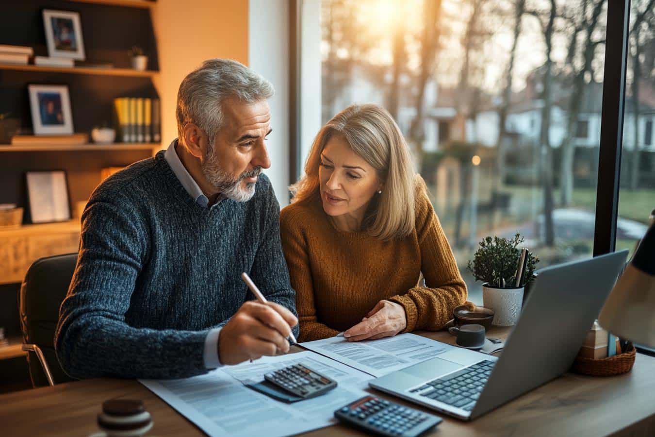 famille discutant finances salon