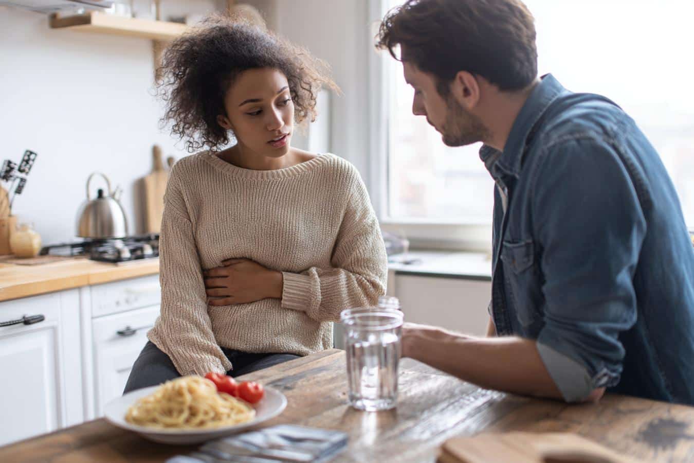 femme avec ventre gonfly aprys repas