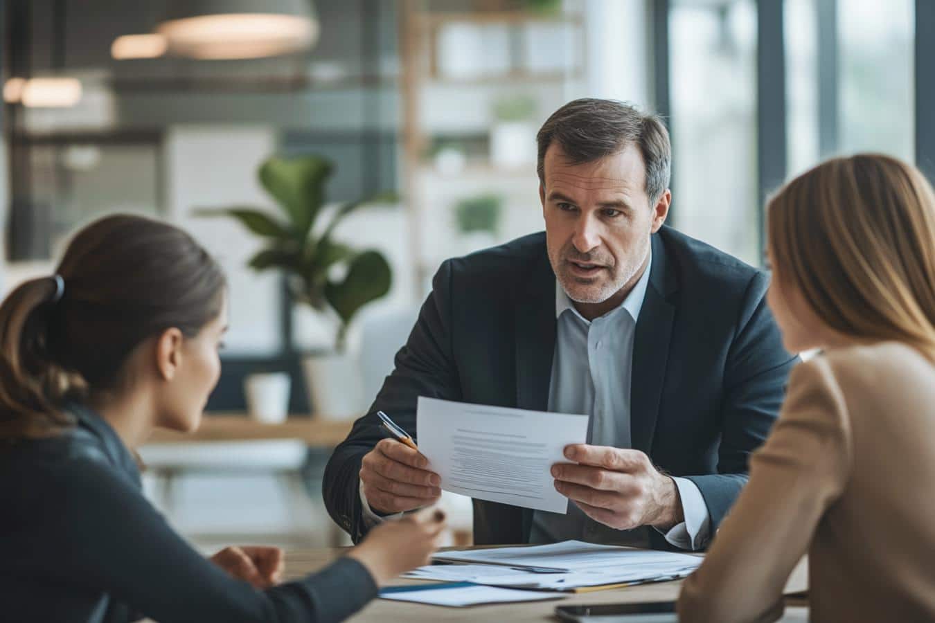 fraudeurs discutant autour de plans immobiliers