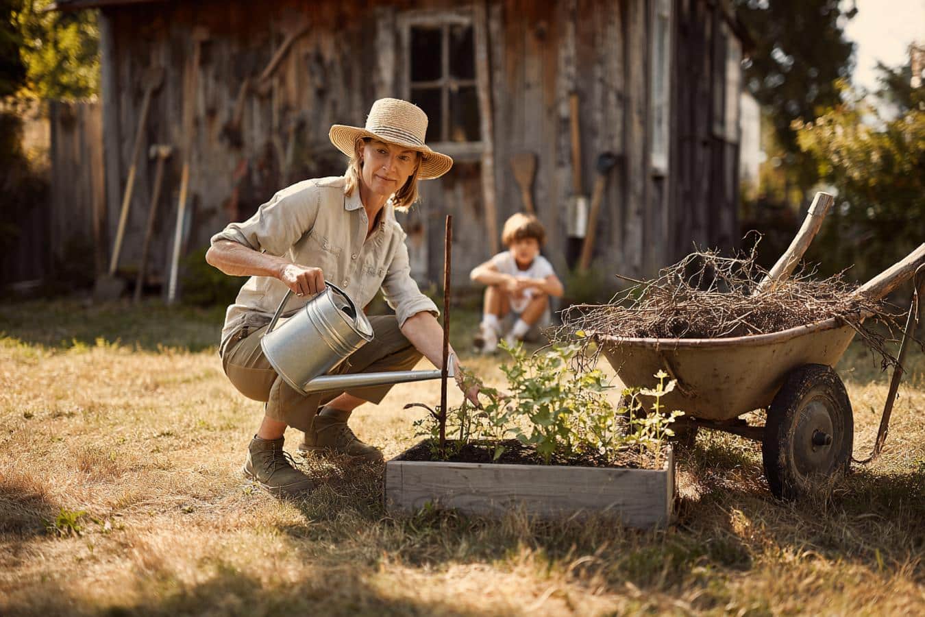 jardinier en action dans son jardin juin