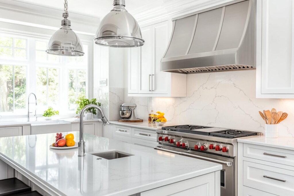 luminaire elegant dans cuisine blanche