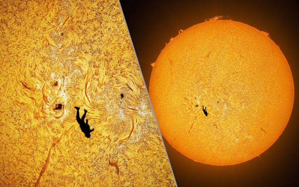 On croirait à un montage IA, mais cette silhouette humaine devant le Soleil est une vraie photo prise au bon moment