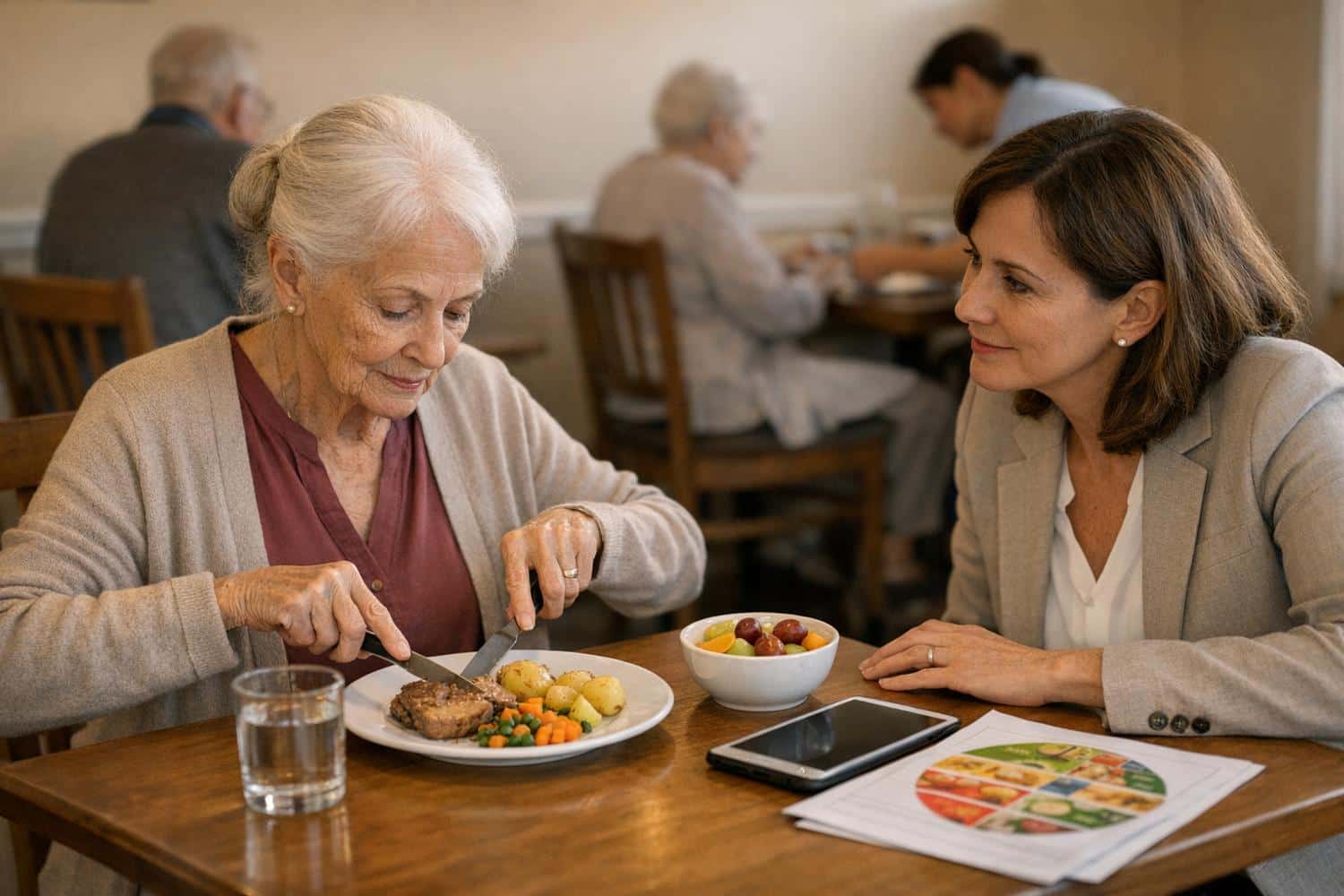 personnes agees mangeant de la viande