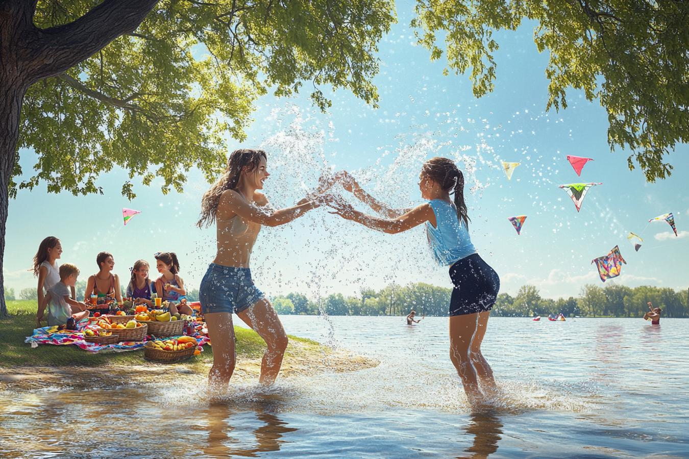 personnes se rafraichissant lors dune journee chaude