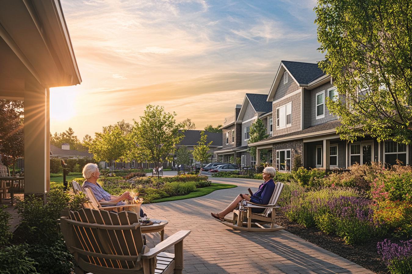 seniors heureux dans un village moderne