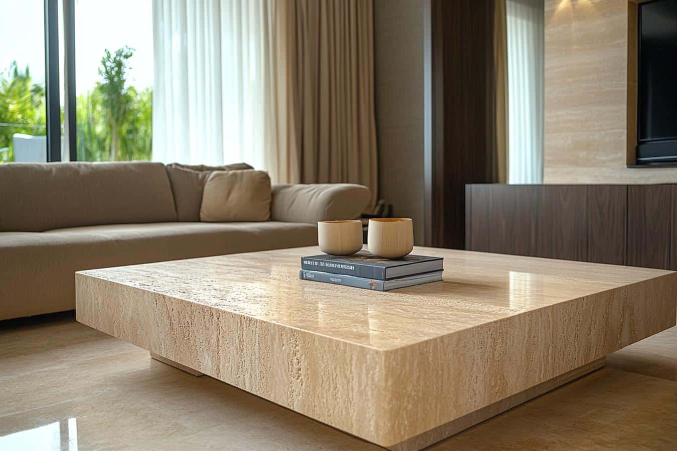 table basse elegante en travertin