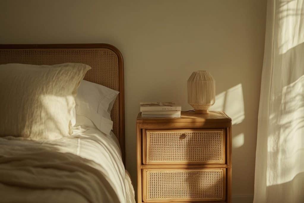 table de chevet en rotin elegante chambre